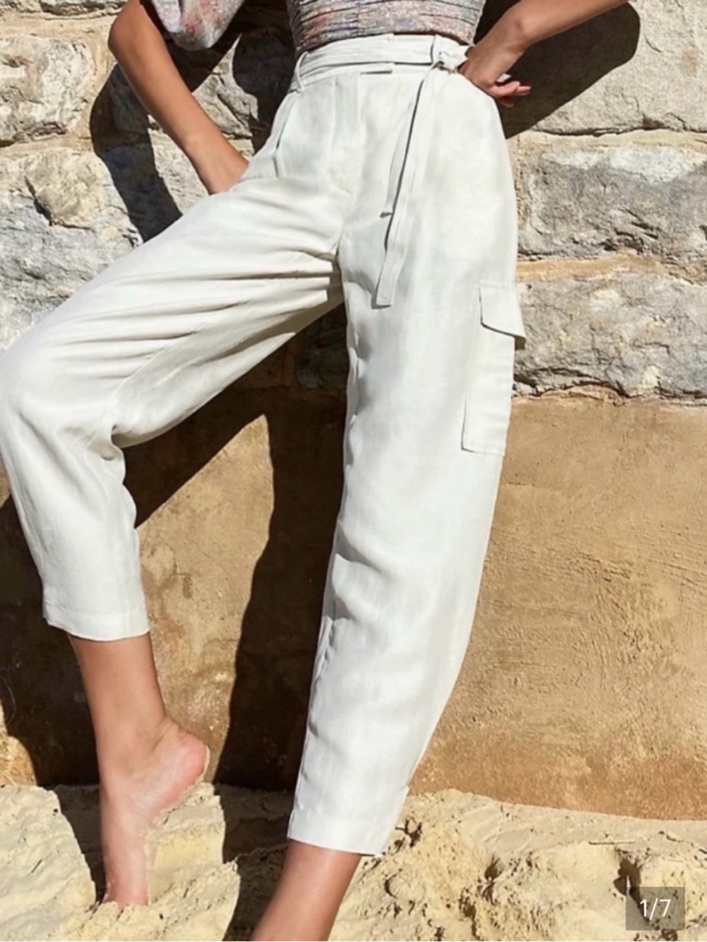 WILFRED ARITZIA Kafka High-Rise Cream Off-White Cargo Linen Blend Pants Size 6